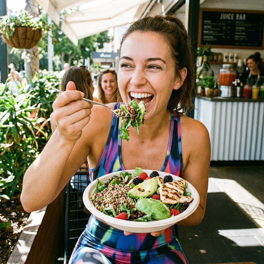 Happy customer eating